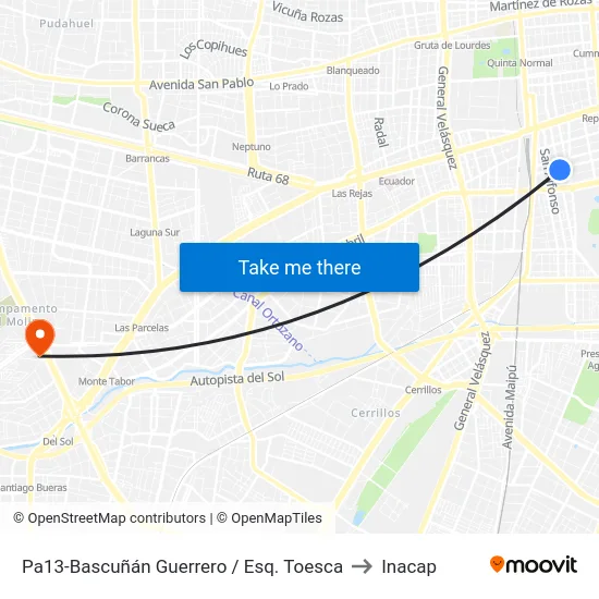 Pa13-Bascuñán Guerrero / Esq. Toesca to Inacap map