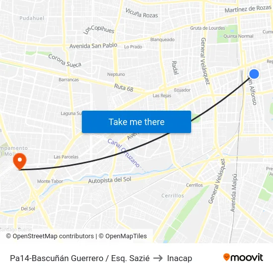 Pa14-Bascuñán Guerrero / Esq. Sazié to Inacap map