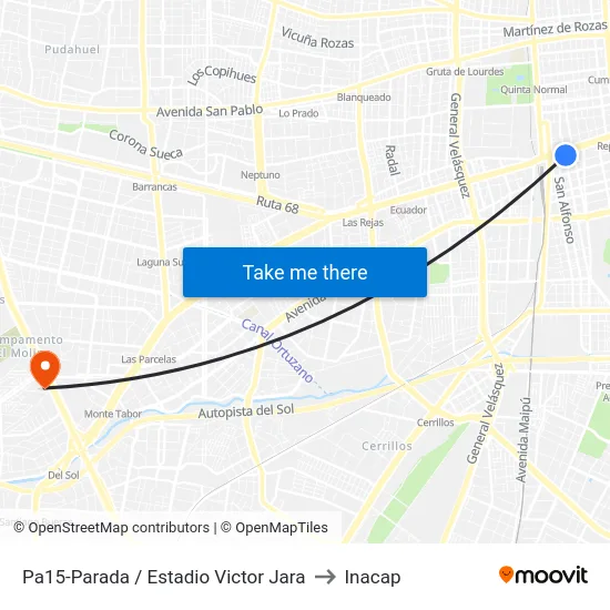 Pa15-Parada / Estadio Victor Jara to Inacap map