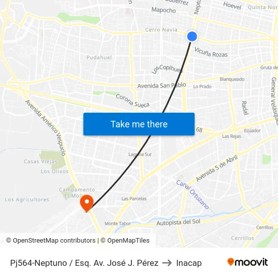 Pj564-Neptuno / Esq. Av. José J. Pérez to Inacap map