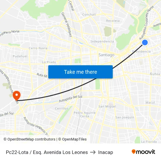 Pc22-Lota / Esq. Avenida Los Leones to Inacap map