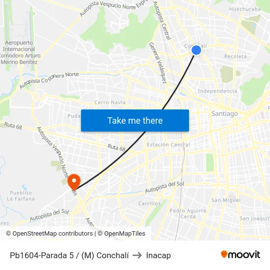 Pb1604-Parada 5 / (M) Conchalí to Inacap map