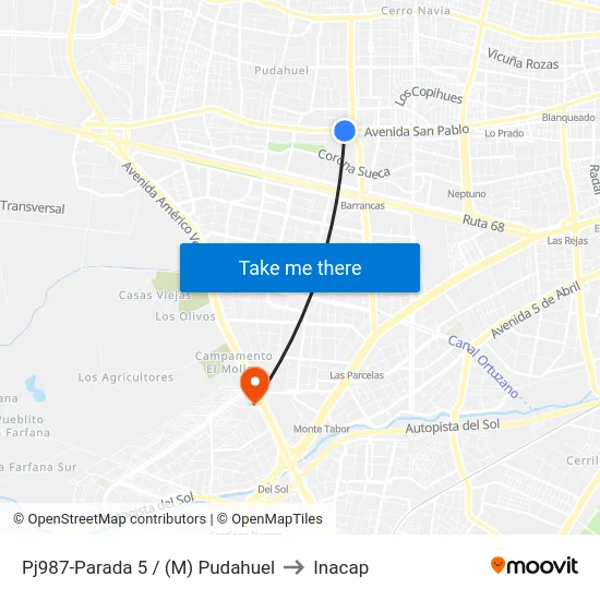 Pj987-Parada 5 / (M) Pudahuel to Inacap map