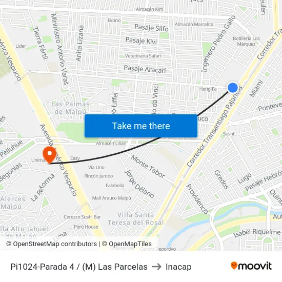 Pi1024-Parada 4 / (M) Las Parcelas to Inacap map
