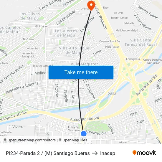 Pi234-Parada 2 / (M) Santiago Bueras to Inacap map