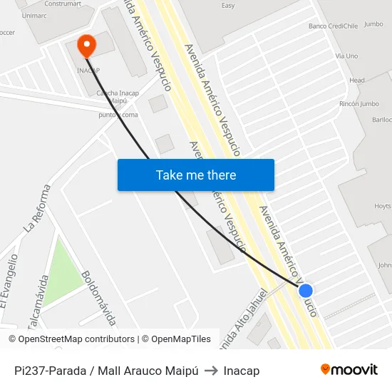 Pi237-Parada / Mall Arauco Maipú to Inacap map