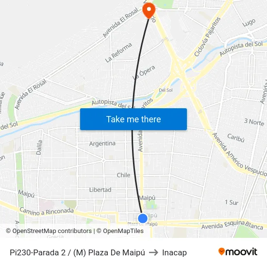 Pi230-Parada 2 / (M) Plaza De Maipú to Inacap map