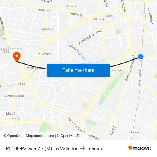 Ph108-Parada 2 / (M) Lo Valledor to Inacap map