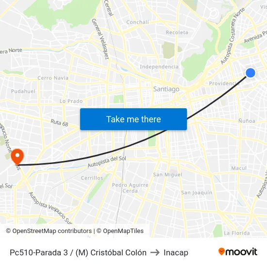 Pc510-Parada 3 / (M) Cristóbal Colón to Inacap map