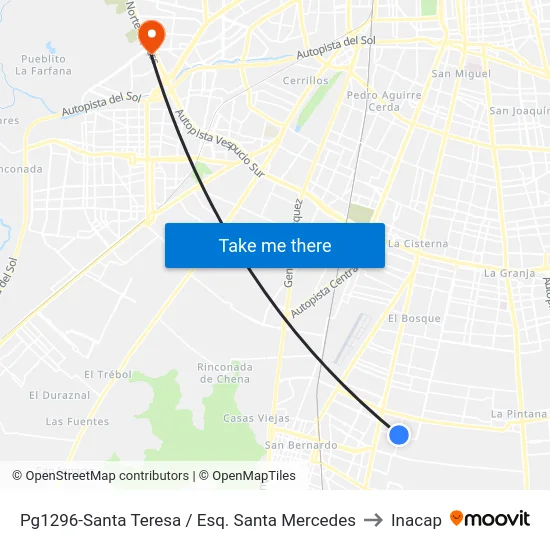 Pg1296-Santa Teresa / Esq. Santa Mercedes to Inacap map