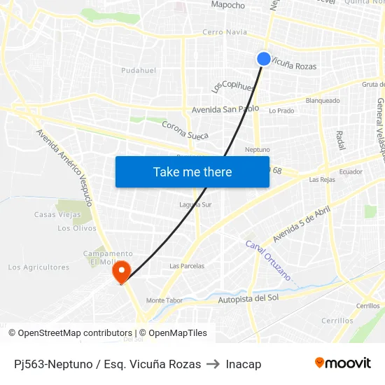 Pj563-Neptuno / Esq. Vicuña Rozas to Inacap map
