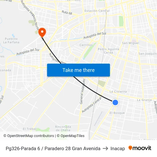 Pg326-Parada 6 / Paradero 28 Gran Avenida to Inacap map