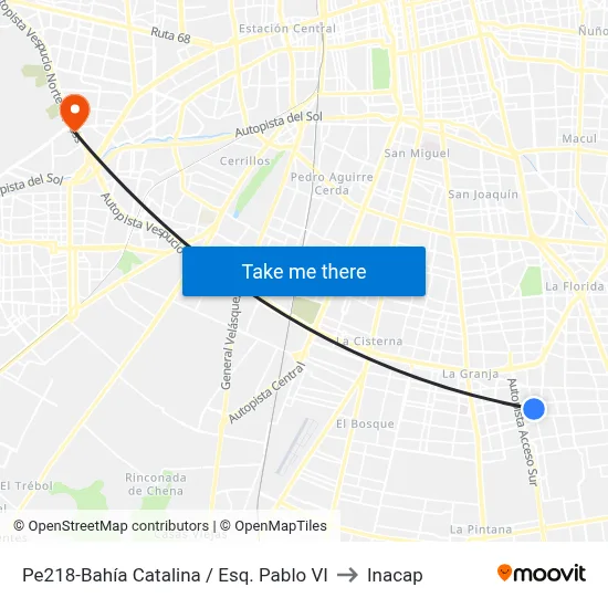 Pe218-Bahía Catalina / Esq. Pablo VI to Inacap map