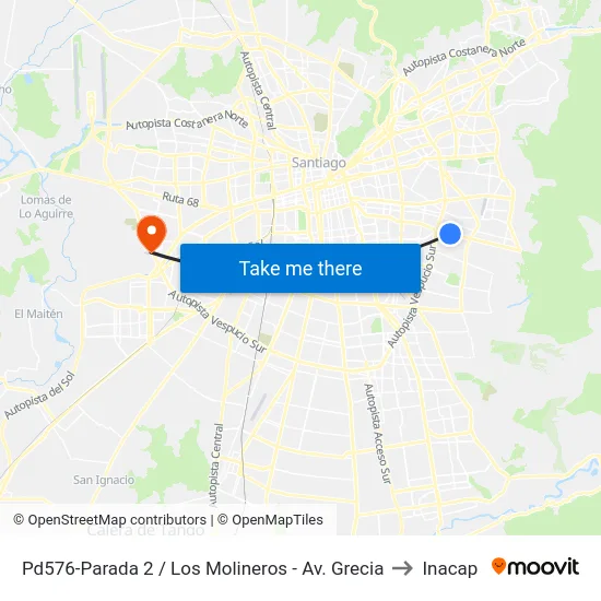 Pd576-Parada 2 / Los Molineros - Av. Grecia to Inacap map
