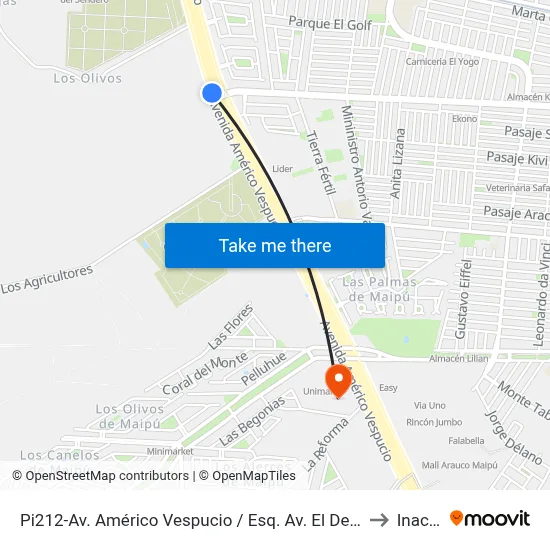 Pi212-Av. Américo Vespucio / Esq. Av. El Descanso to Inacap map