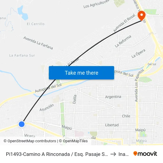 Pi1493-Camino A Rinconada / Esq. Pasaje Santo Padre to Inacap map