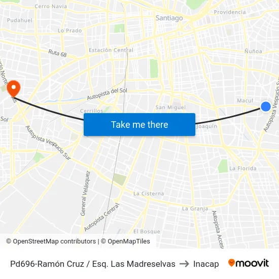 Pd696-Ramón Cruz / Esq. Las Madreselvas to Inacap map