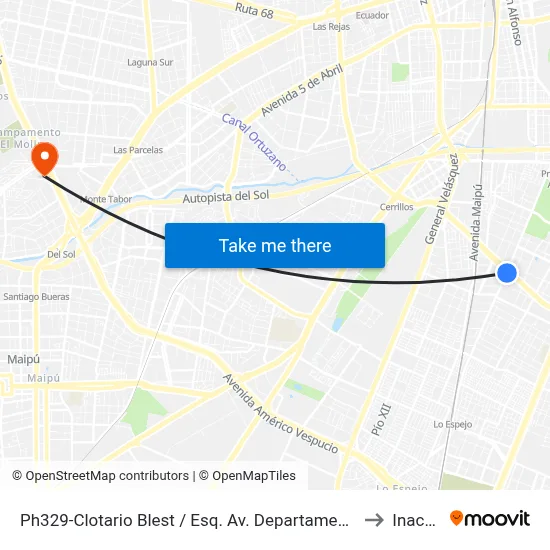 Ph329-Clotario Blest / Esq. Av. Departamental to Inacap map