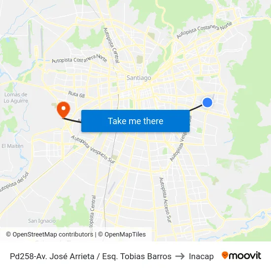 Pd258-Av. José Arrieta / Esq. Tobias Barros to Inacap map