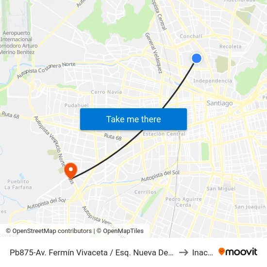 Pb875-Av. Fermín Vivaceta / Esq. Nueva De Matte to Inacap map