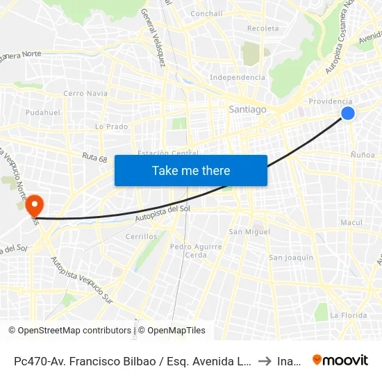 Pc470-Av. Francisco Bilbao / Esq. Avenida Los Leones to Inacap map