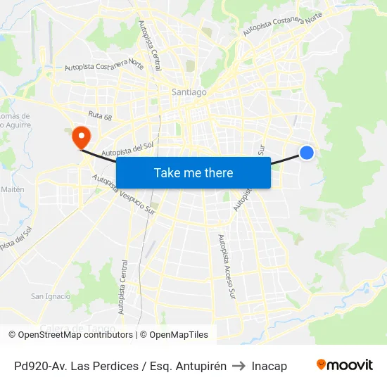 Pd920-Av. Las Perdices / Esq. Antupirén to Inacap map