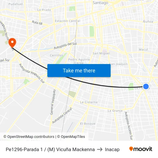Pe1296-Parada 1 / (M) Vicuña Mackenna to Inacap map