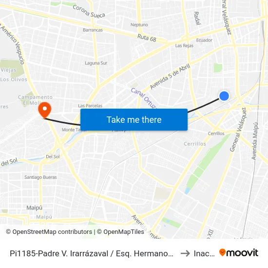 Pi1185-Padre V. Irarrázaval / Esq. Hermanos Carrera to Inacap map