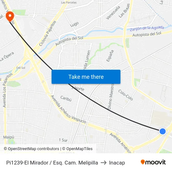 Pi1239-El Mirador / Esq. Cam. Melipilla to Inacap map