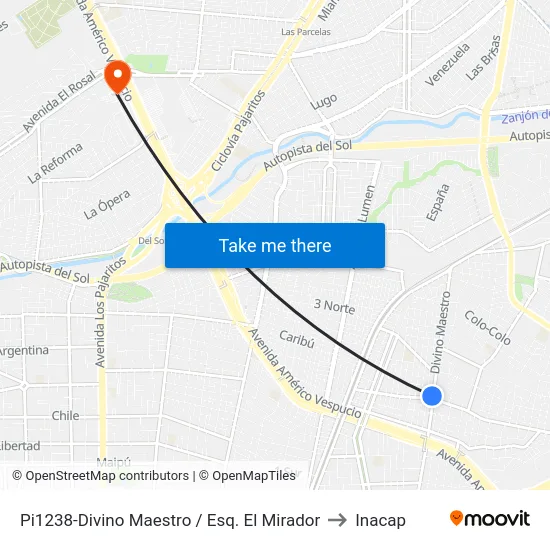 Pi1238-Divino Maestro / Esq. El Mirador to Inacap map