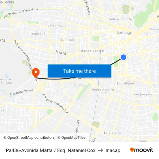 Pa436-Avenida Matta / Esq. Nataniel Cox to Inacap map
