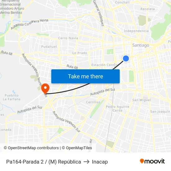 Pa164-Parada 2 / (M) República to Inacap map