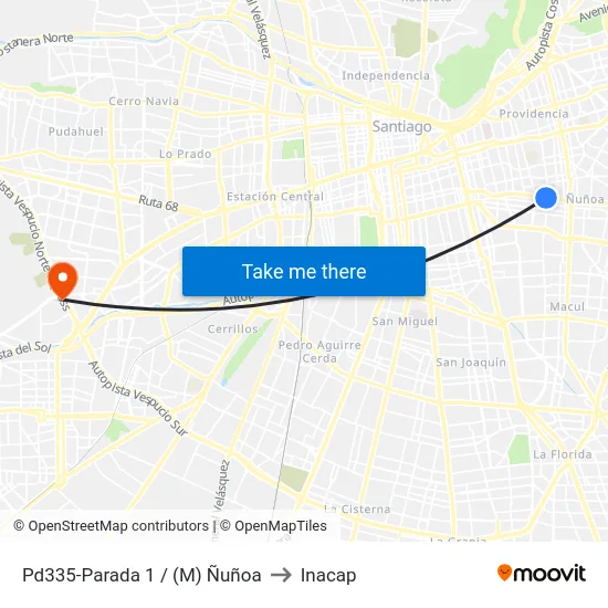 Pd335-Parada 1 / (M) Ñuñoa to Inacap map