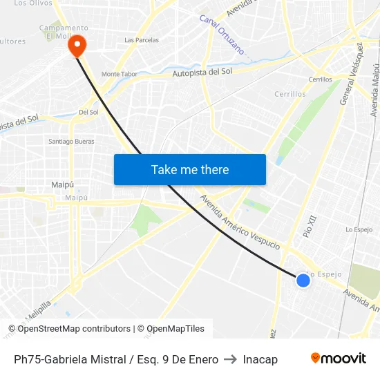 Ph75-Gabriela Mistral / Esq. 9 De Enero to Inacap map