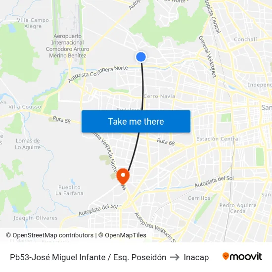 Pb53-José Miguel Infante / Esq. Poseidón to Inacap map