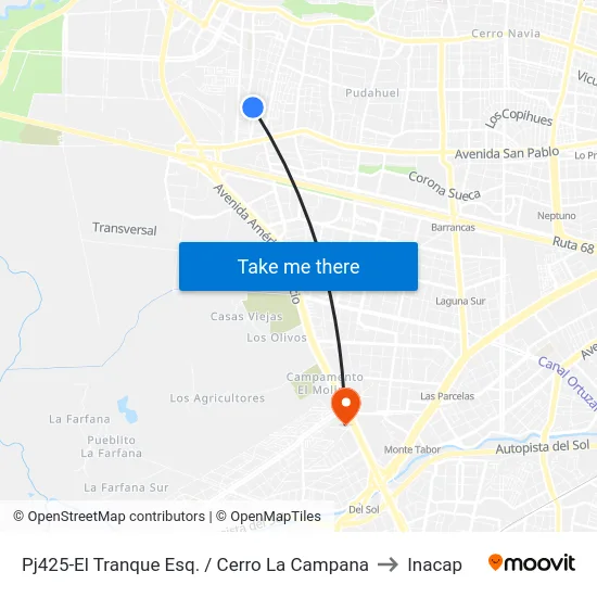 Pj425-El Tranque Esq. / Cerro La Campana to Inacap map