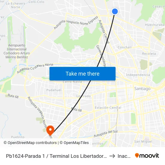 Pb1624-Parada 1 / Terminal Los Libertadores to Inacap map