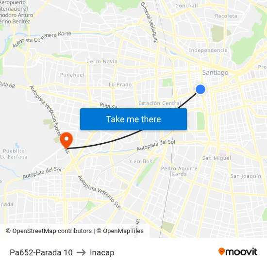 Pa652-Parada 10 to Inacap map