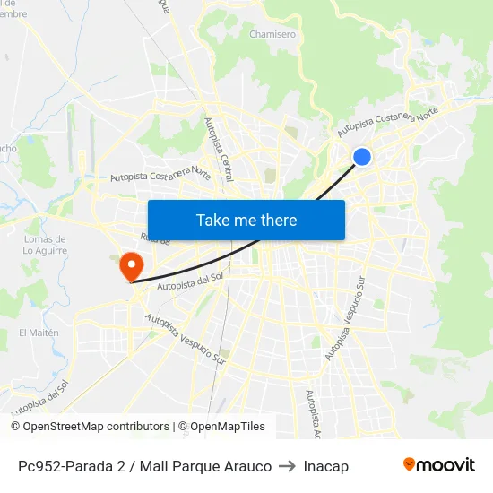 Pc952-Parada 2 / Mall Parque Arauco to Inacap map