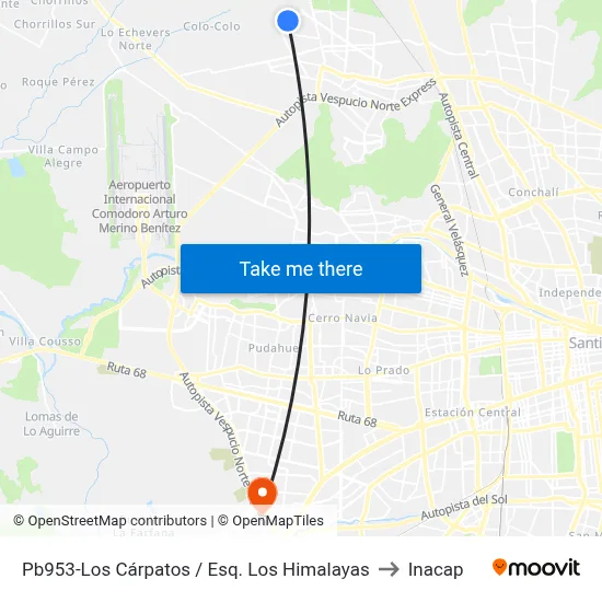 Pb953-Los Cárpatos / Esq. Los Himalayas to Inacap map