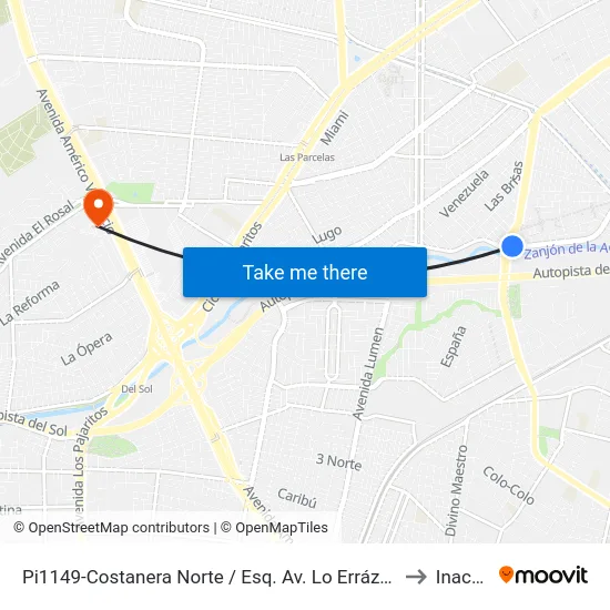 Pi1149-Costanera Norte / Esq. Av. Lo Errázuriz to Inacap map