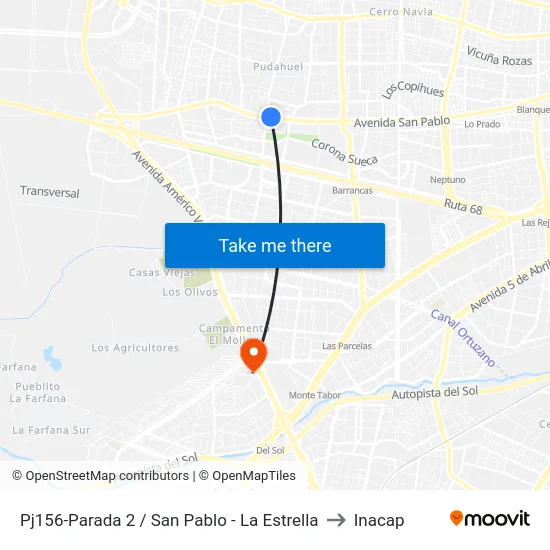 Pj156-Parada 2 / San Pablo - La Estrella to Inacap map