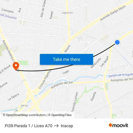 Pi38-Parada 1 / Liceo A70 to Inacap map