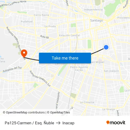 Pa125-Carmen / Esq. Ñuble to Inacap map