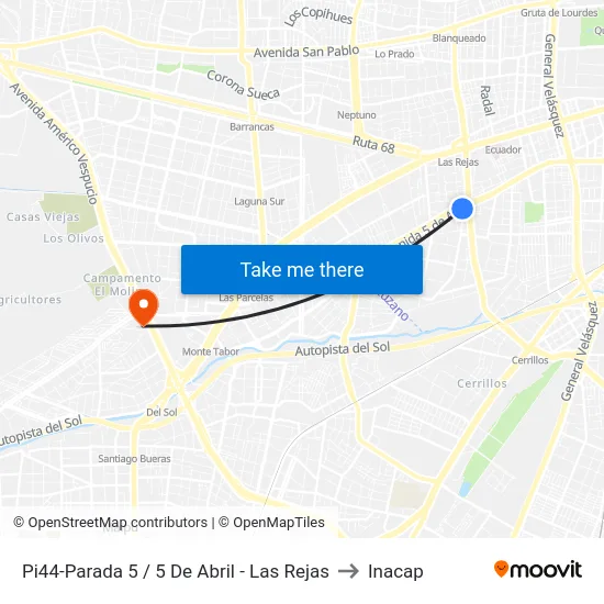 Pi44-Parada 5 / 5 De Abril - Las Rejas to Inacap map