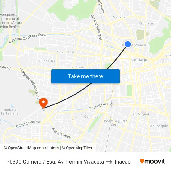 Pb390-Gamero / Esq. Av. Fermín Vivaceta to Inacap map