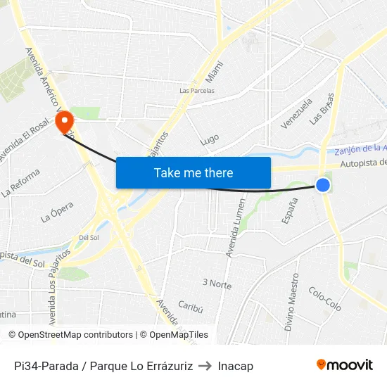 Pi34-Parada / Parque Lo Errázuriz to Inacap map