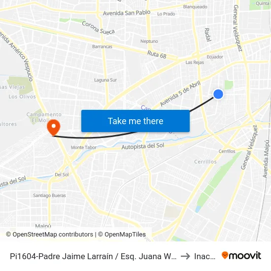 Pi1604-Padre Jaime Larraín / Esq. Juana Weber to Inacap map