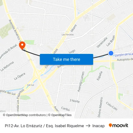 Pi12-Av. Lo Errázuriz / Esq. Isabel Riquelme to Inacap map