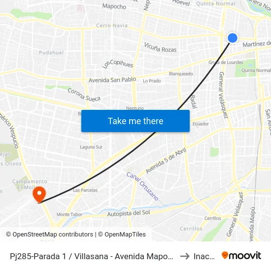 Pj285-Parada 1 / Villasana - Avenida Mapocho to Inacap map